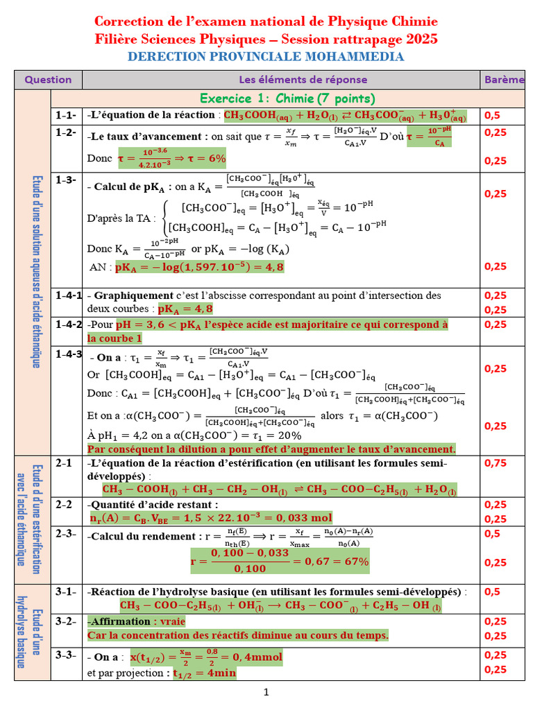 Correction Examen National PC 2025 | PDF | Physique | Mécanique