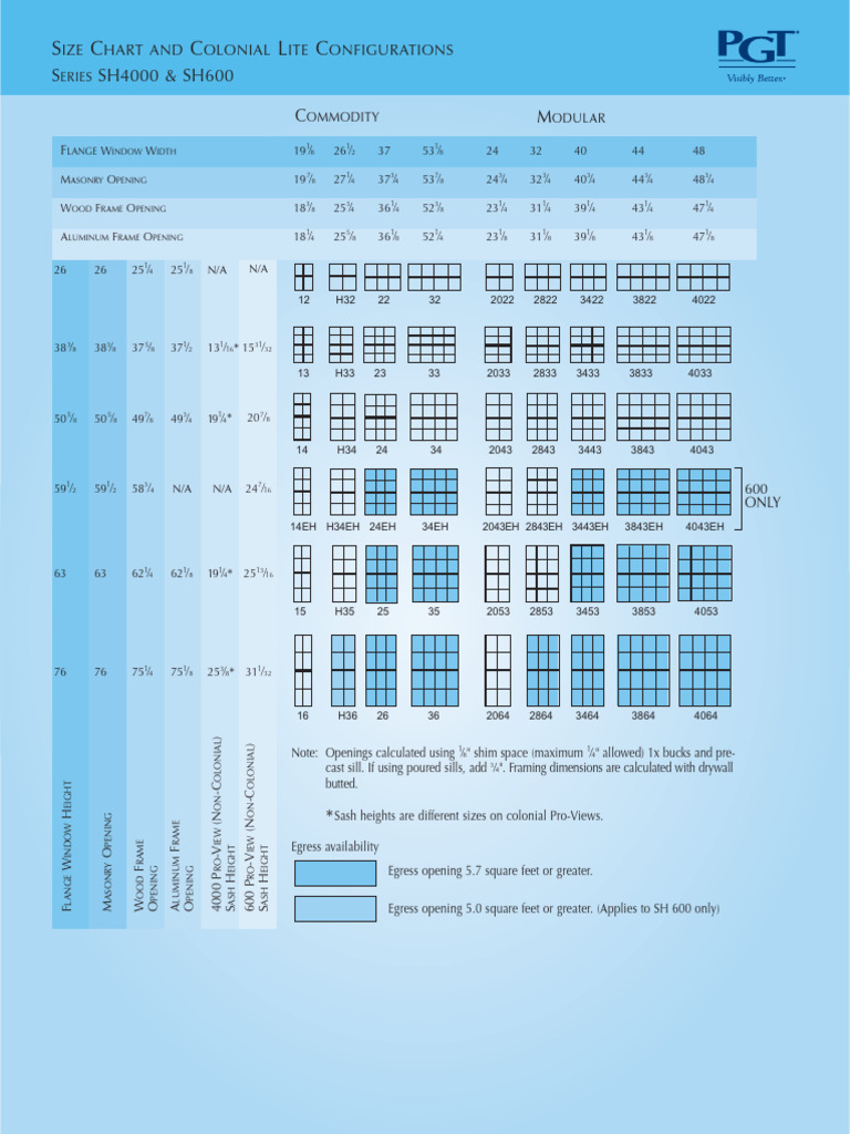 SH Window Size Chart and Egress Info | PDF