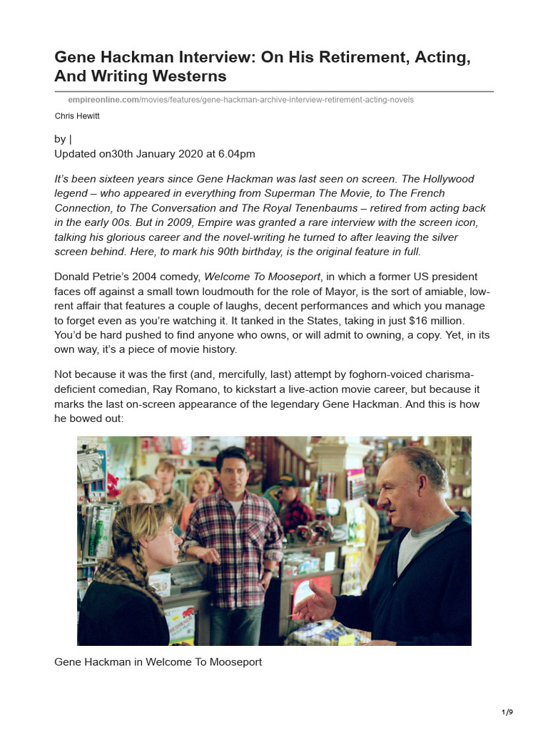 Gene Hackman Interview On His Retirement Acting and Writing Westerns | PDF