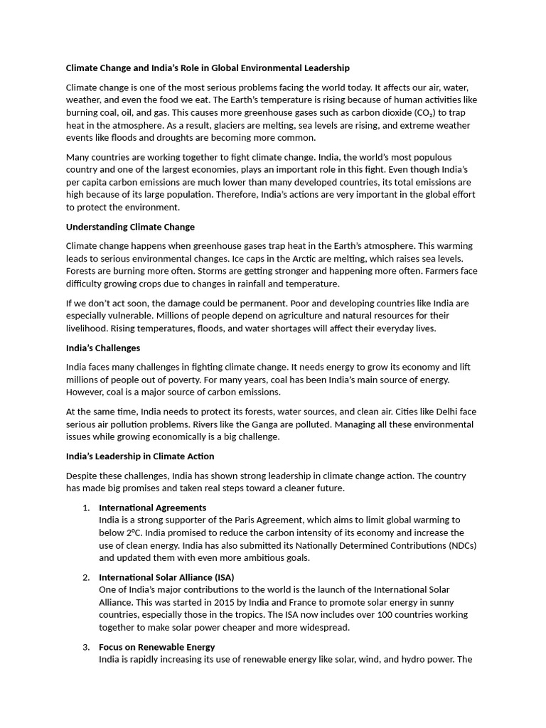 India’s Role in Global Climate Leadership | PDF | Climate Change | Nature