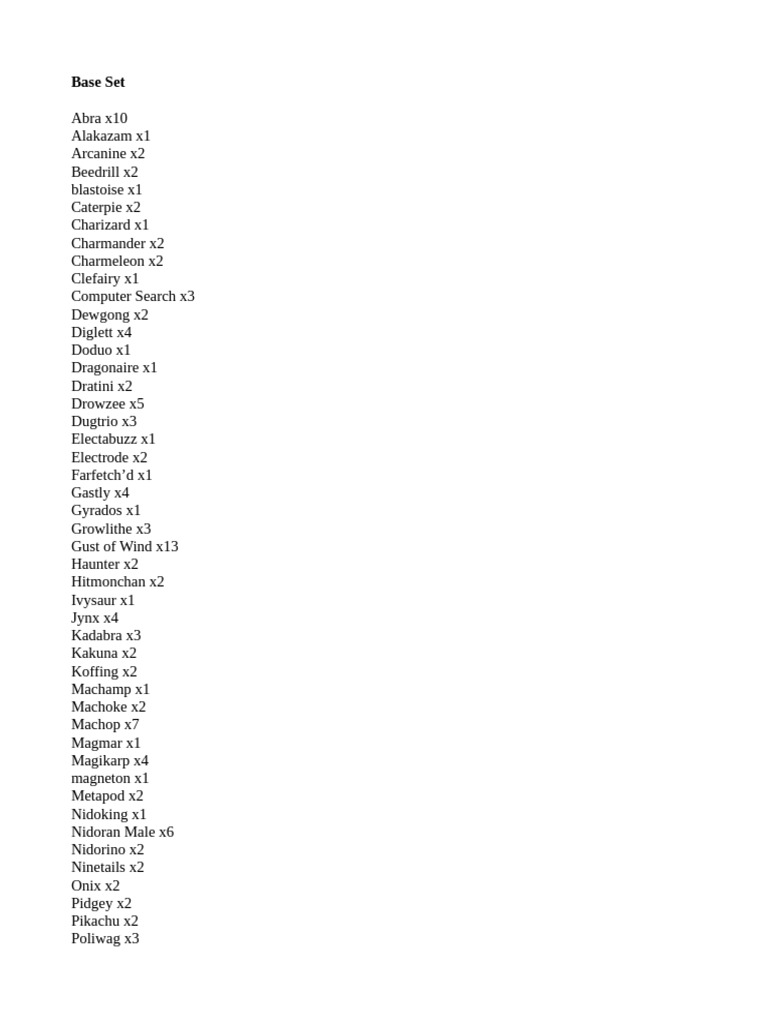 Base Set Pokémon Card Inventory | PDF