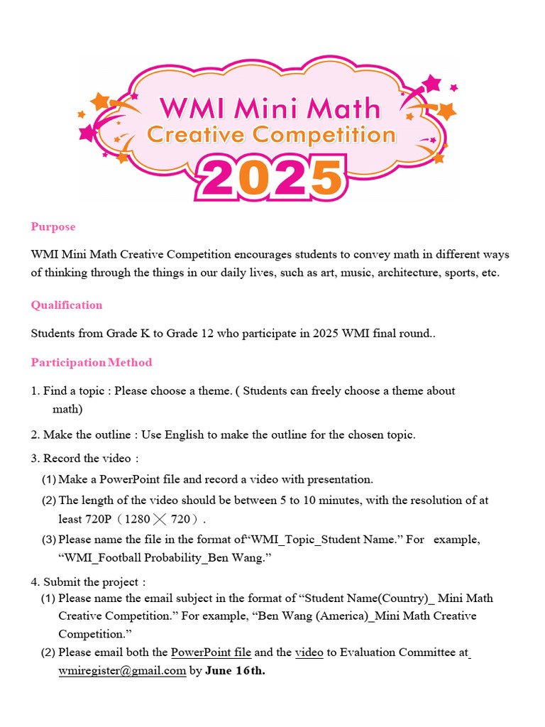 WMI Mini Math Competition 2025 Guide | PDF