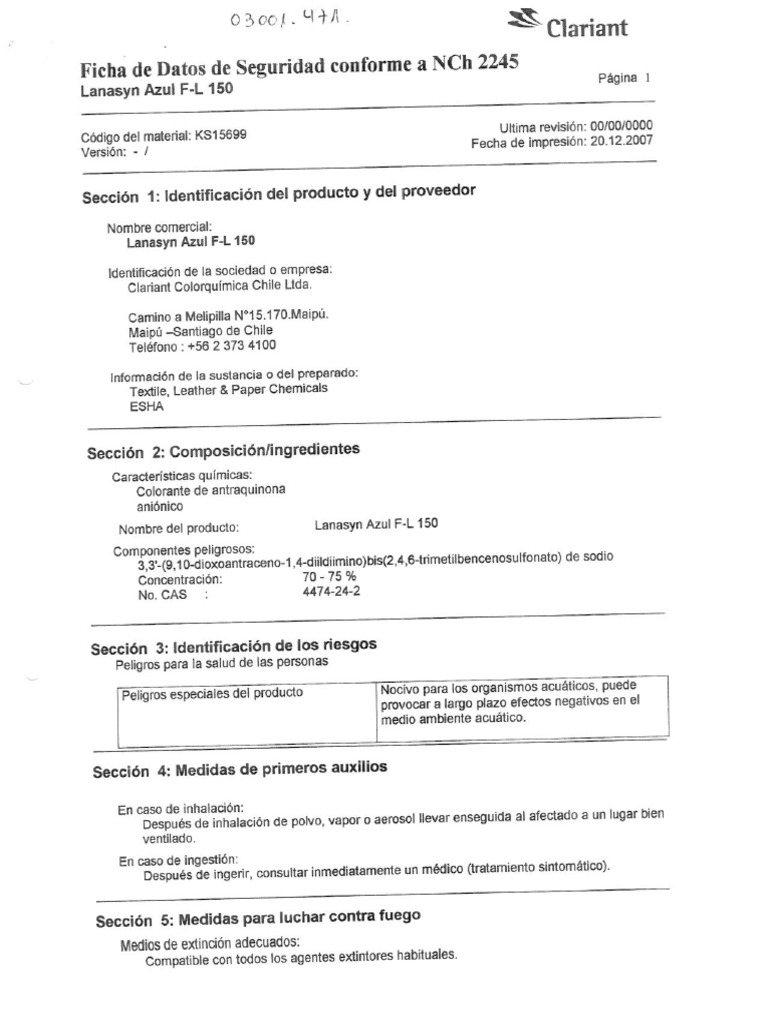 Azul Lanasyn Azul FL150 - Clariant | PDF