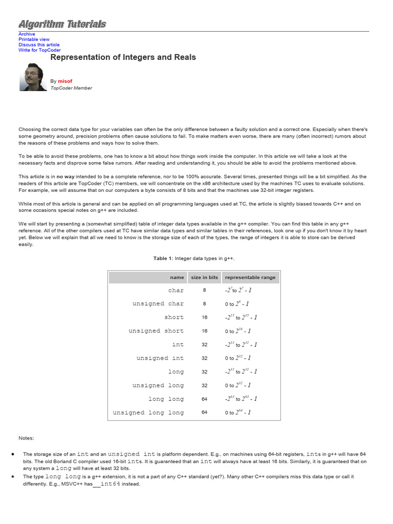 Understanding Integer Representation in C++ | PDF | Integer (Computer ...
