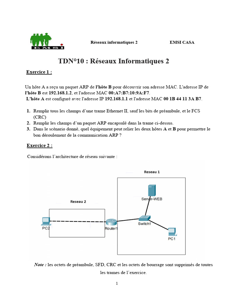 Exercices sur les Réseaux Informatiques 2 | PDF | Commutateur réseau ...