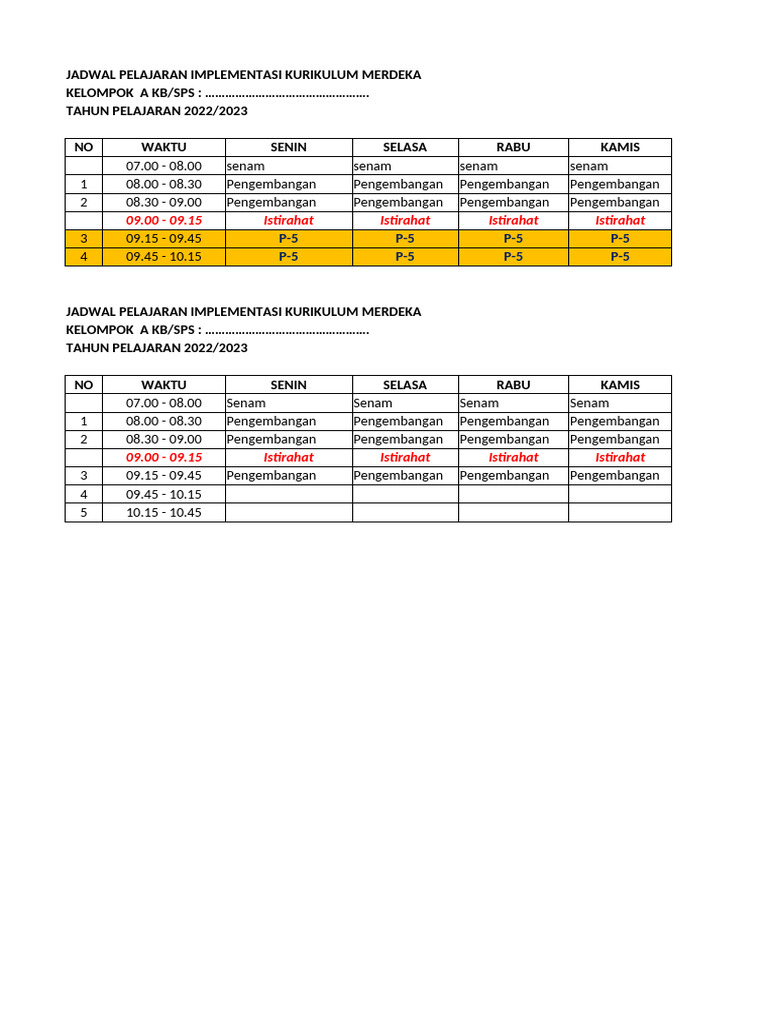 Jadwal Pelajaran Kurikulum Merdeka 2023 | PDF