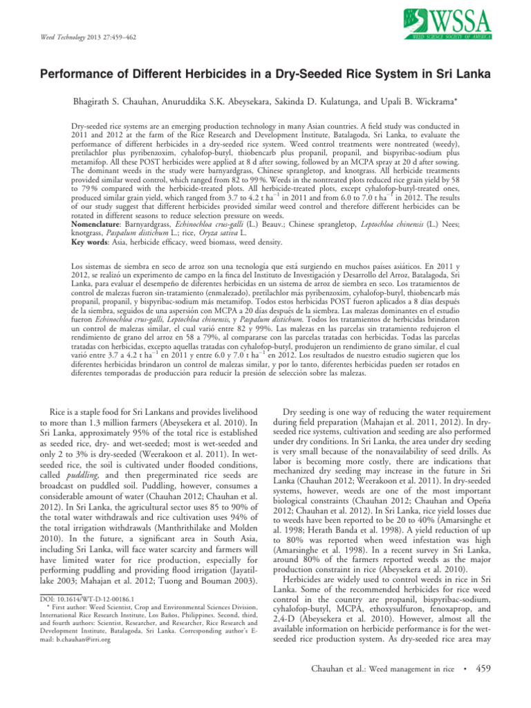 Herbicide Efficacy in Dry-Seeding Rice | PDF | Rice | Weed