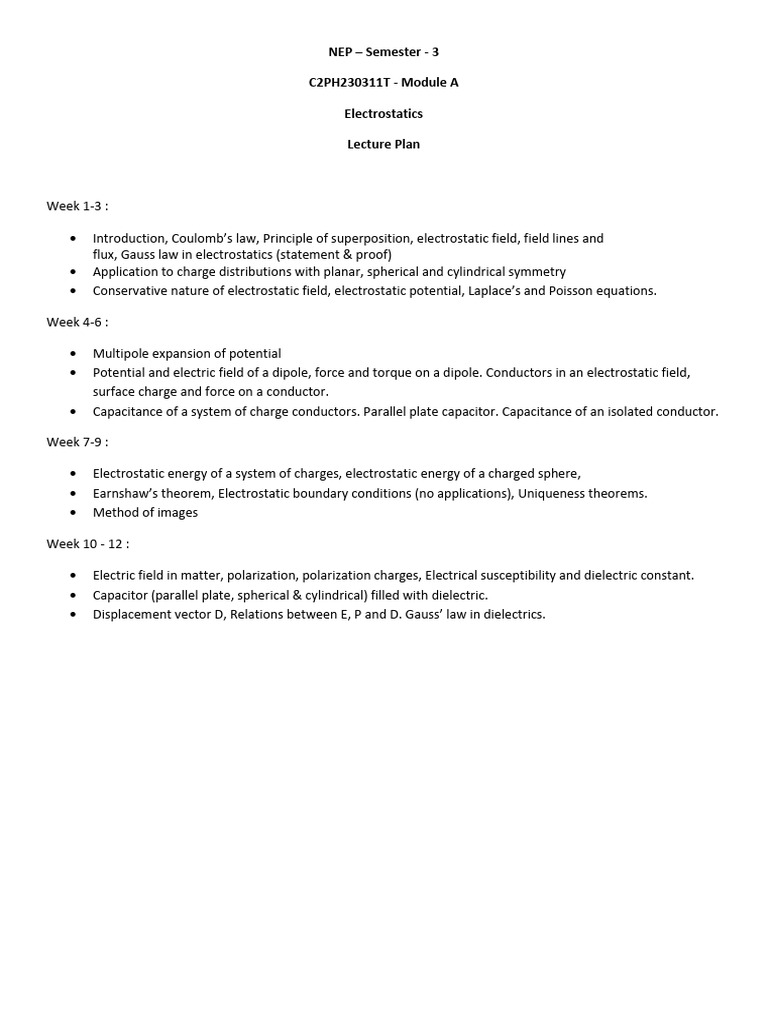 Lecture Plan C2PH230311T | PDF