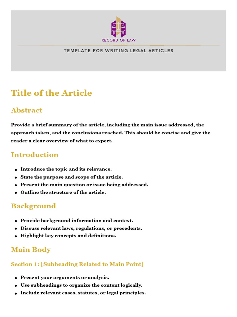 Legal Article Writing Template Guide | PDF