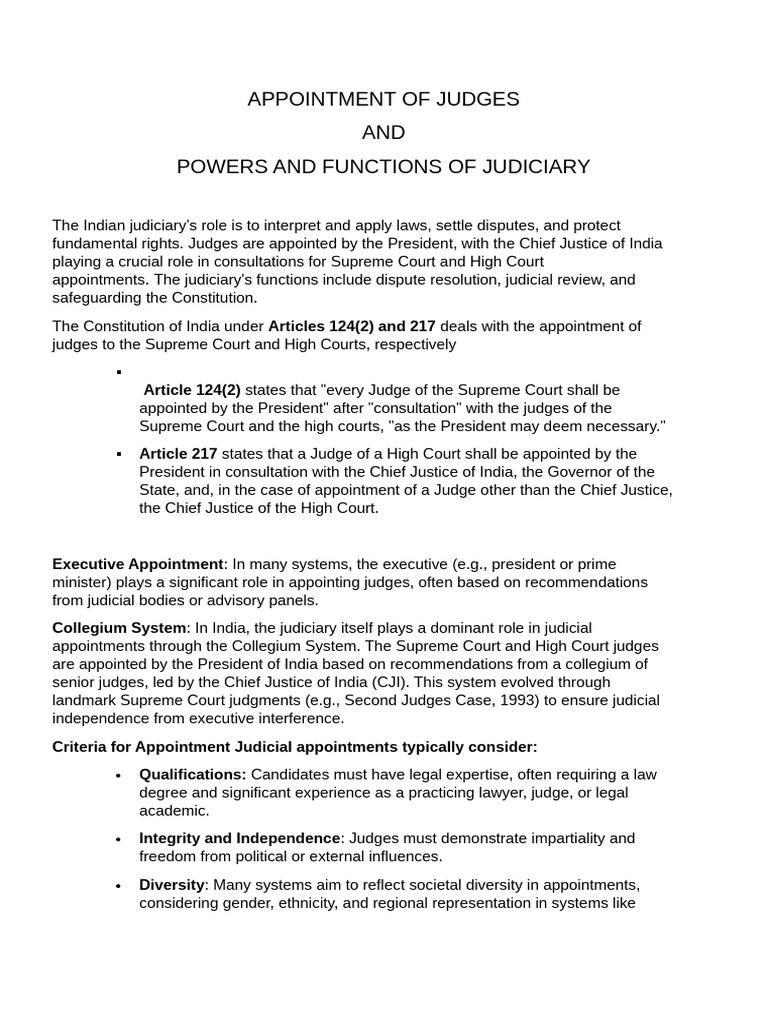 Powers and Functions of Indian Judges | PDF | Supreme Courts | Judiciaries