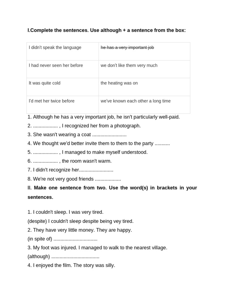 Sentence Structure with Although | PDF