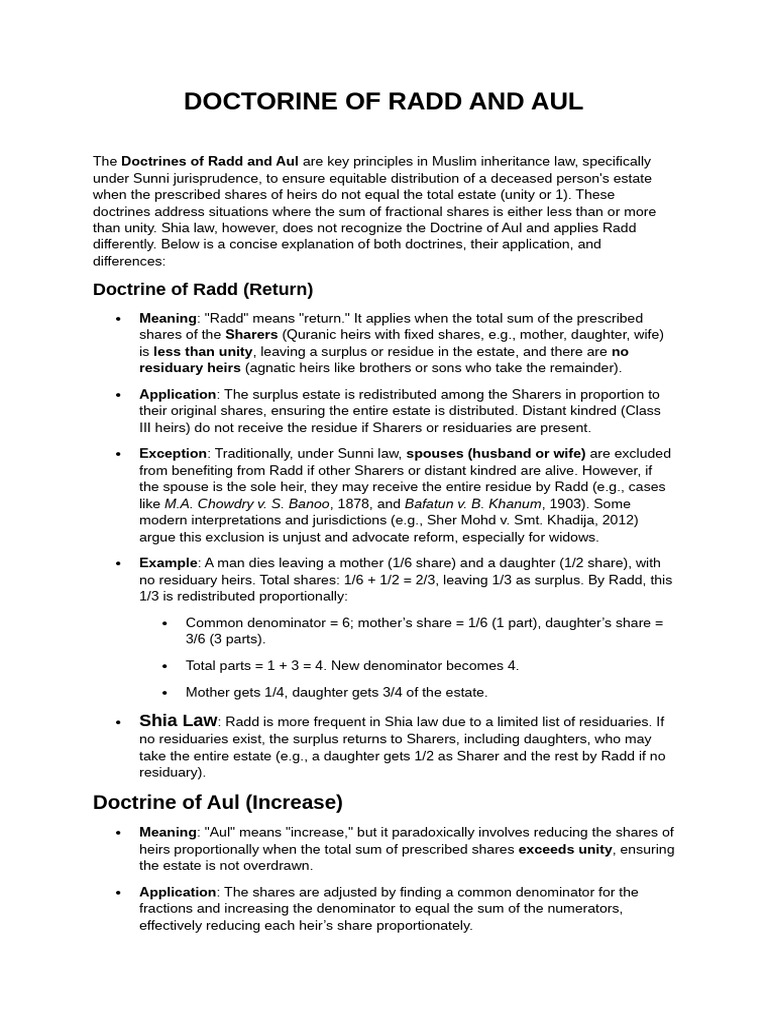 Radd and Aul in Muslim Inheritance Law | PDF | Inheritance | Sunni Islam