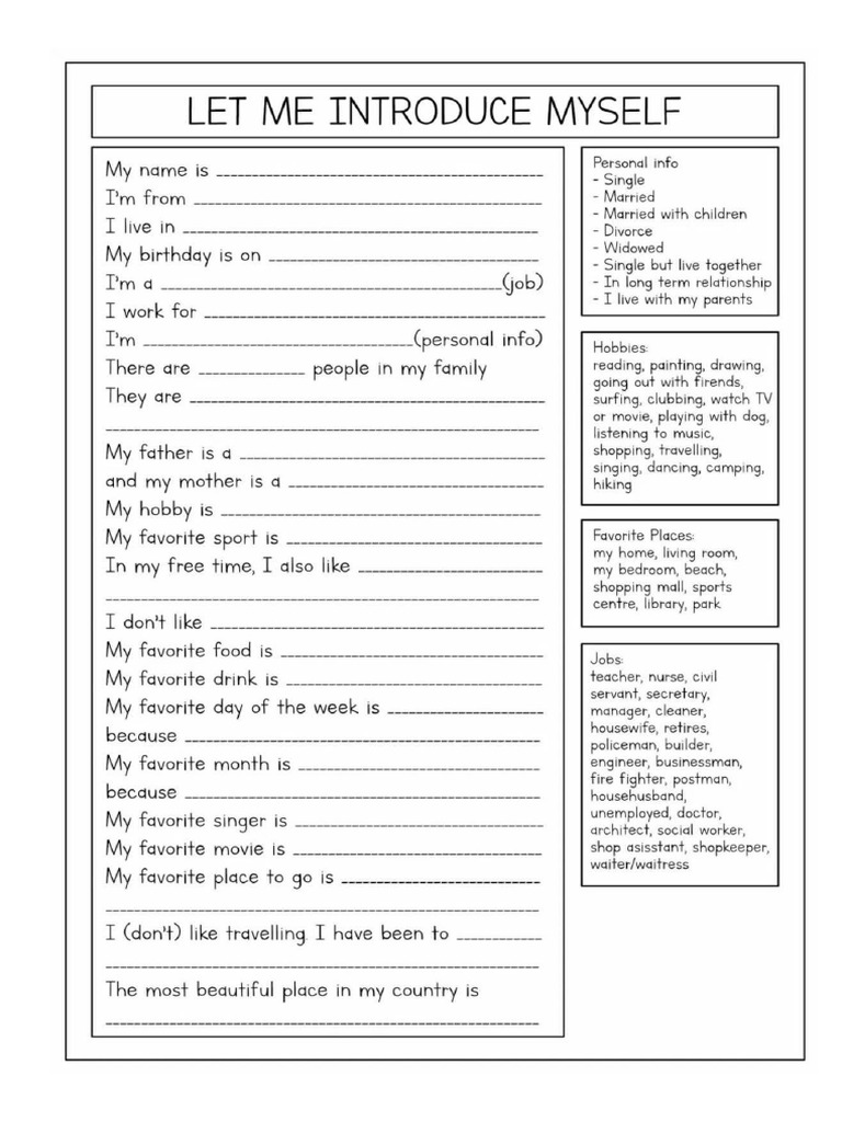 Introduce Myself Adults | PDF