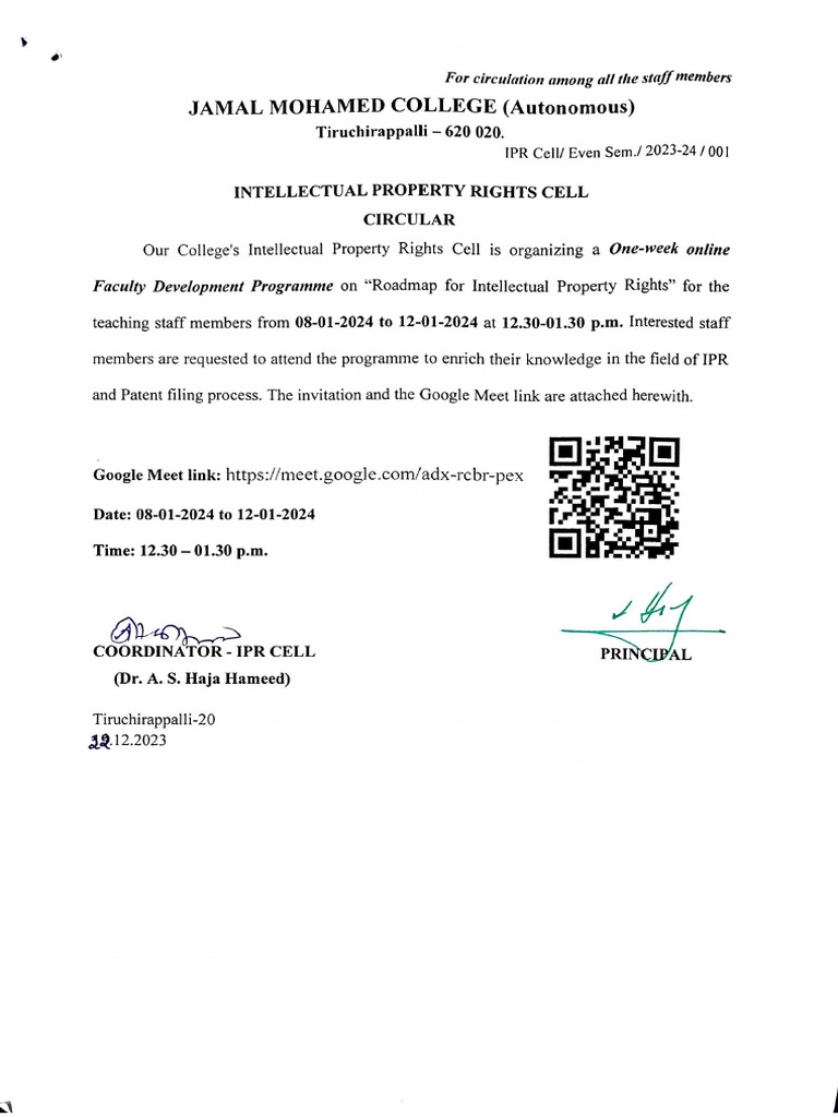 IPR FDP Circular and Invitation | PDF | Intellectual Property ...