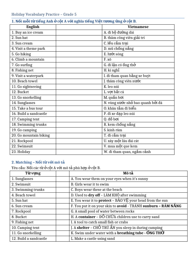 Holiday Vocabulary Practice | PDF