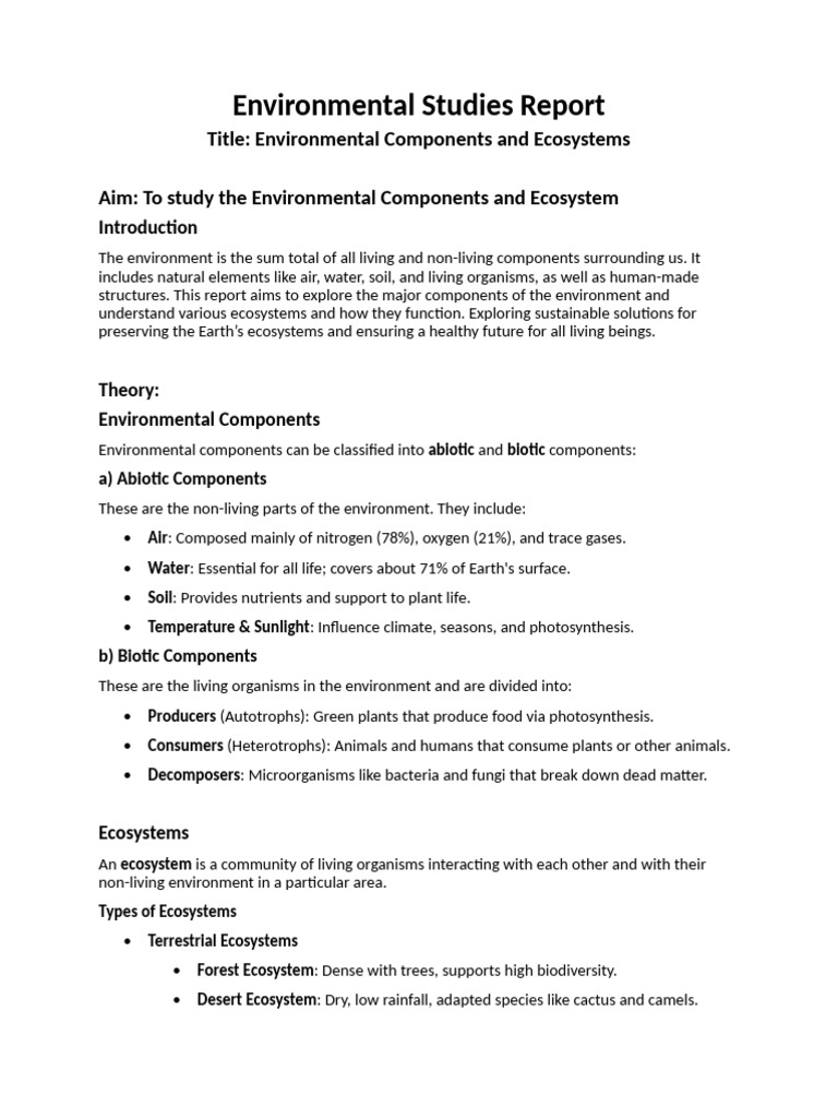 Ecosystem Components and Balance Study | PDF | Ecosystem | Human Impact ...