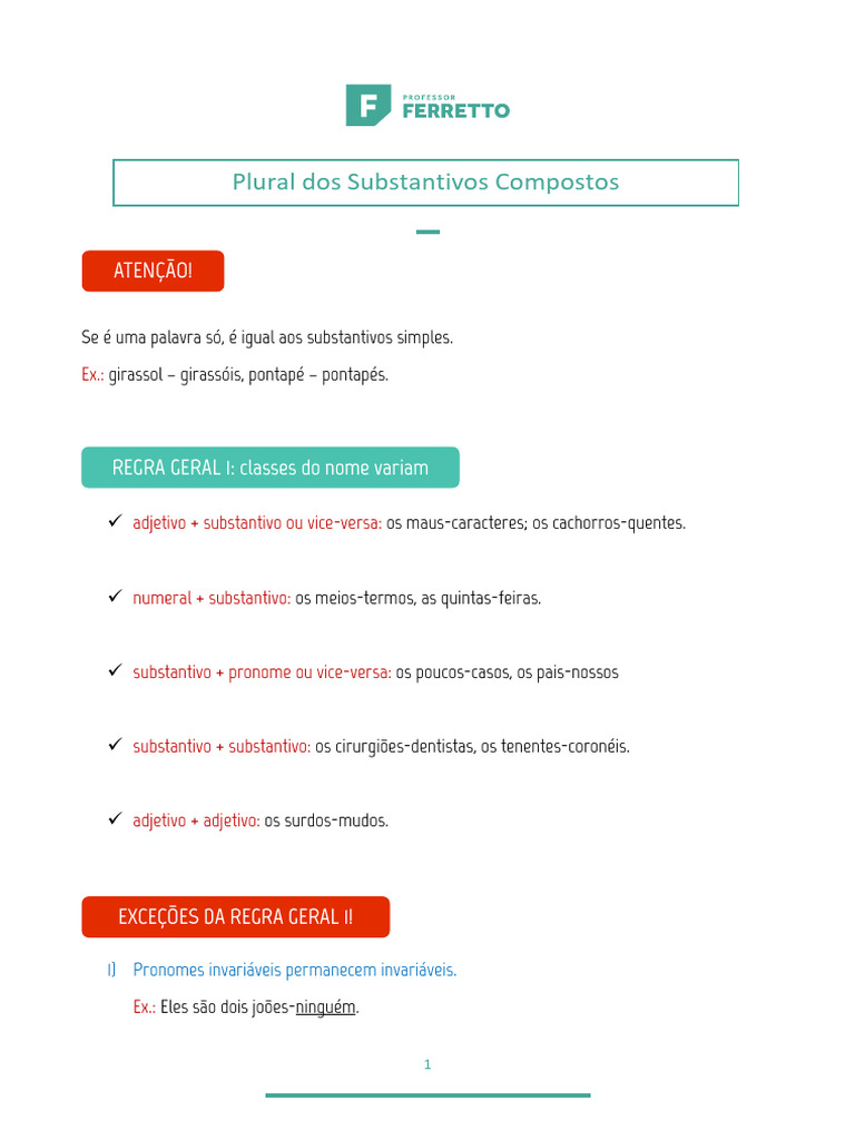 Plural de Substantivos Compostos: Regras | PDF | Substantivo | Adjetivo