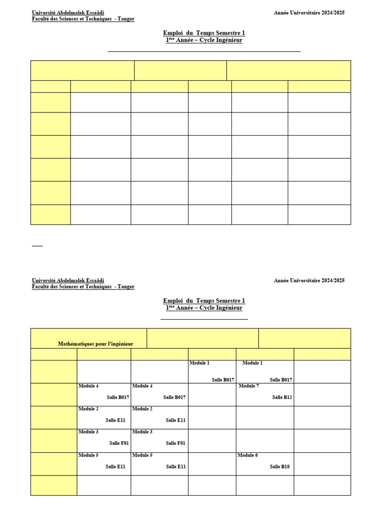 Emploi du Temps 1ère Année Ingénieur 2024/2025 | PDF | Informatique ...