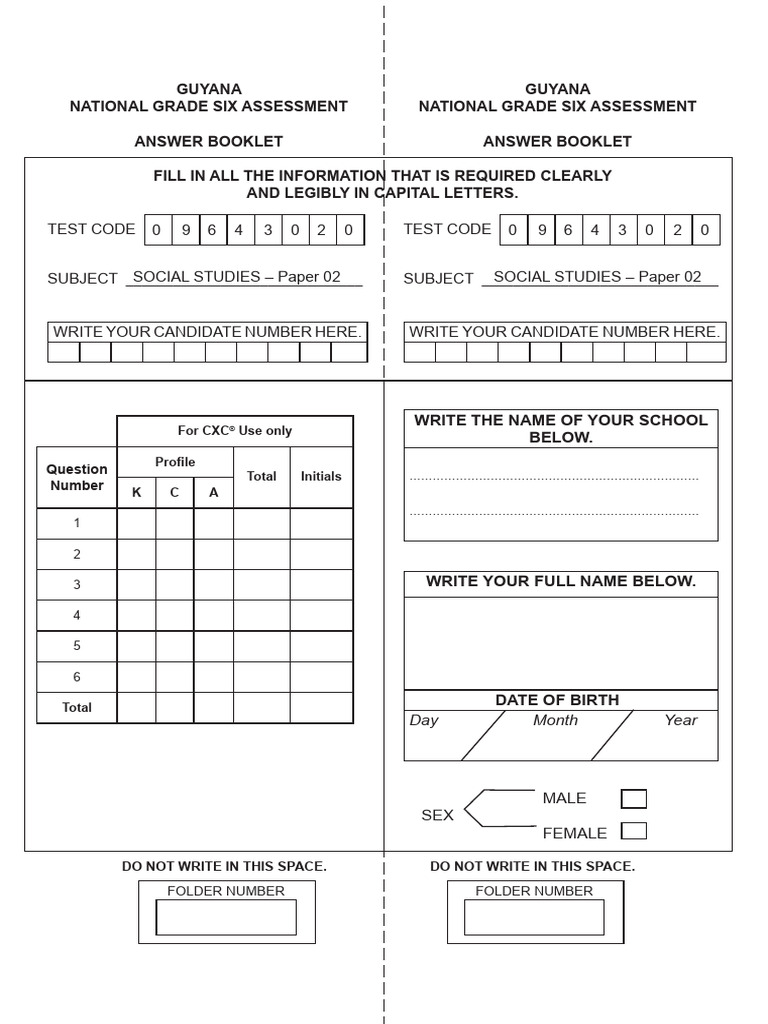 Guyana National Grade Six Assessment | PDF