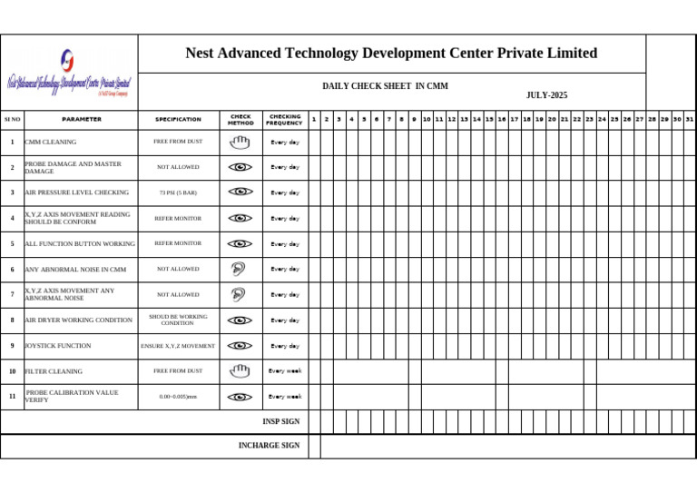 CMM Daily Check Sheet | PDF