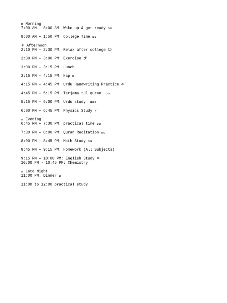 Daily Schedule for Urdu Studies | PDF