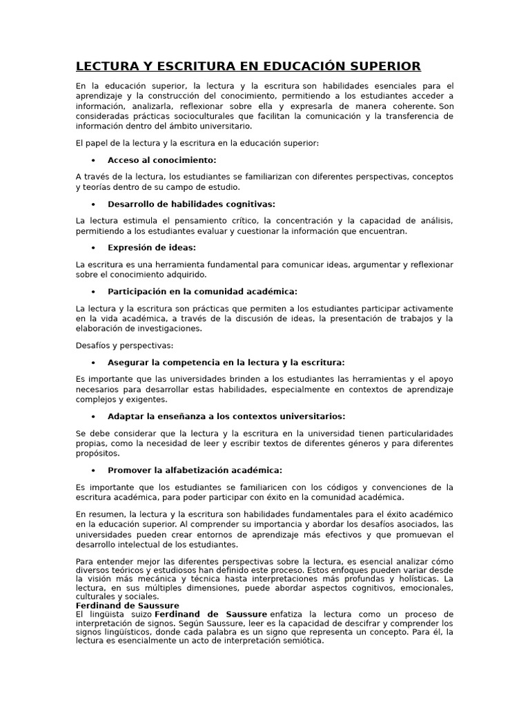 Importancia de Lectura y Escritura Universitaria | PDF | Literatura ...