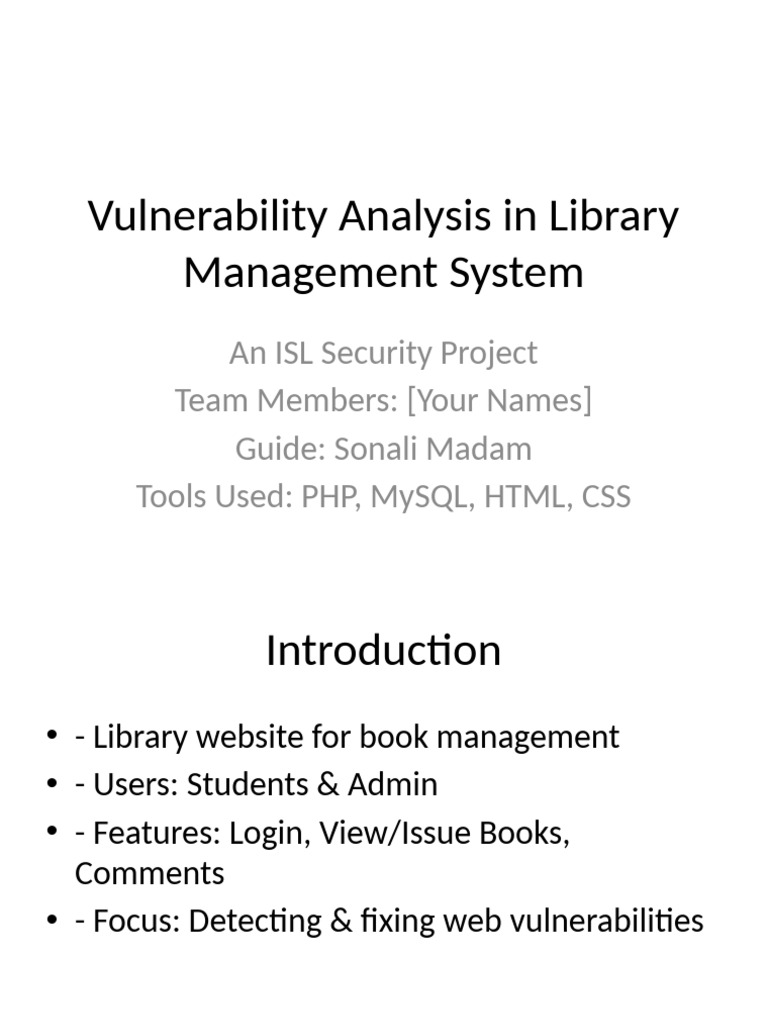 ISL Library Project Presentation | PDF