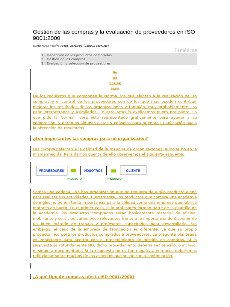 Evaluación de Proveedores en ISO 9001 | PDF | Calidad (comercial ...