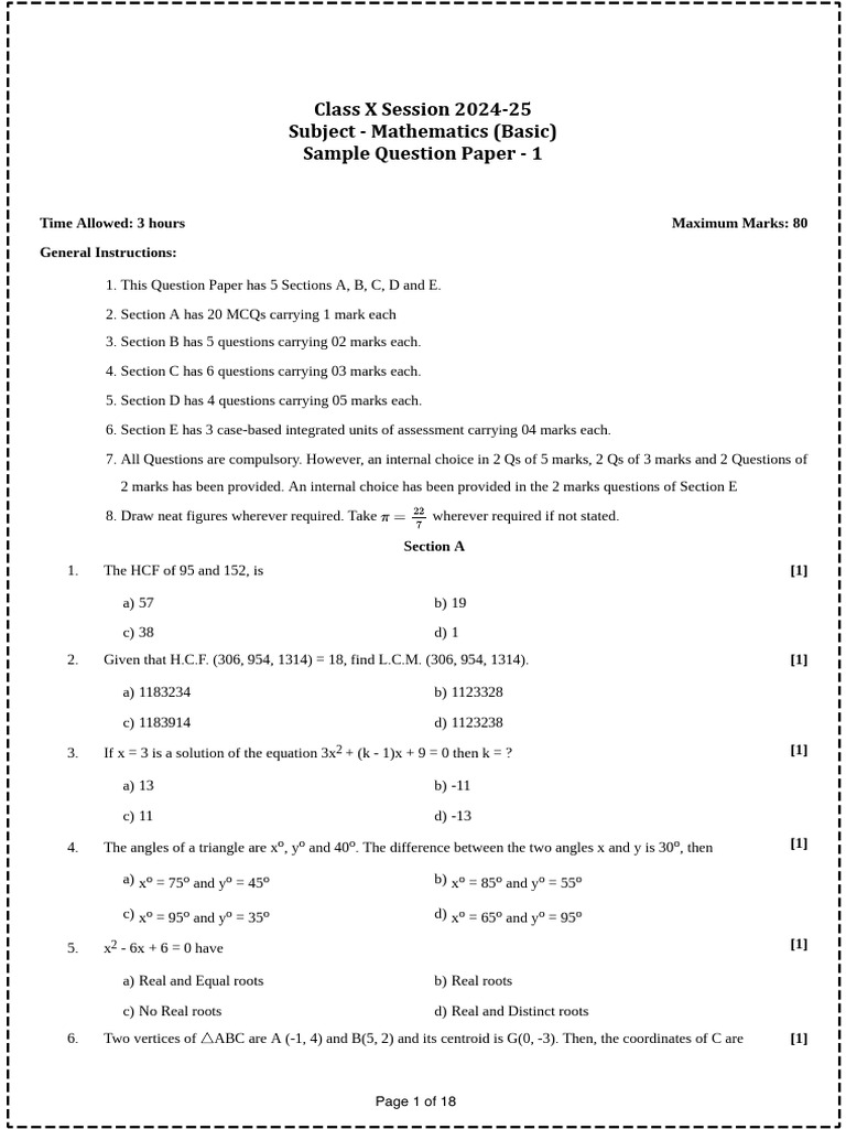 Class X Mathematics Sample Paper | PDF | Circle | Factorization