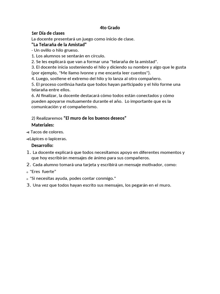 Actividades para el Primer Día de Clases | PDF