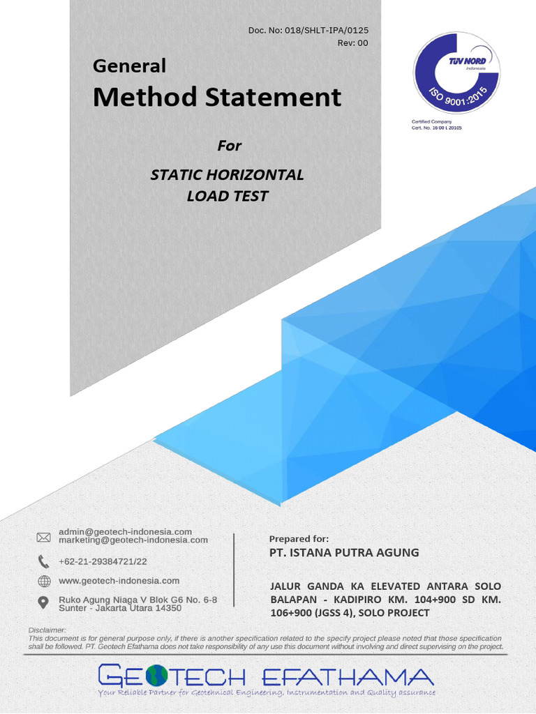 Metode Kerja Umum Lateral Load Test - Jalur Ganda KA Elevated Antara ...