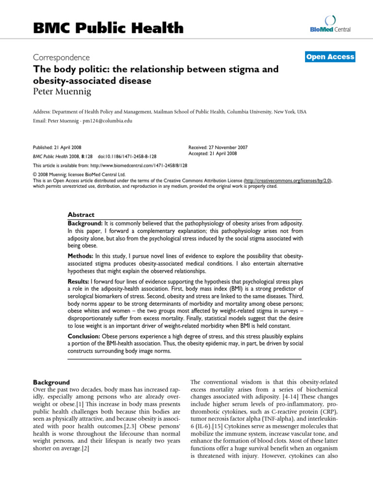 The Body Politic The Relationship Between Stigma and Obesity Associated ...