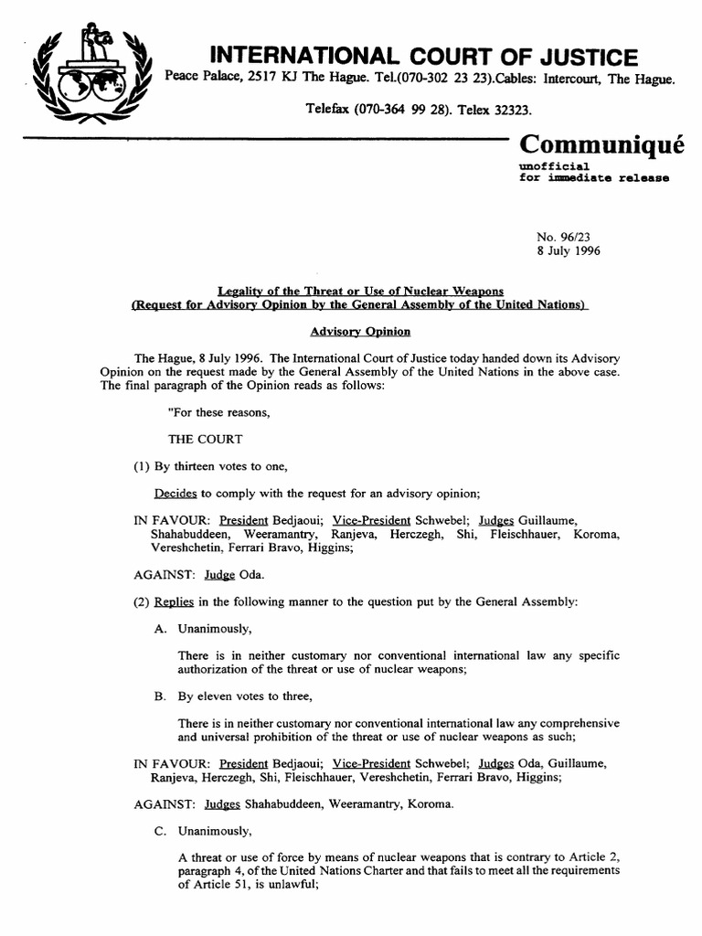ICJ Advisory Opinion on Nuclear Weapons | PDF | International Law | Treaty