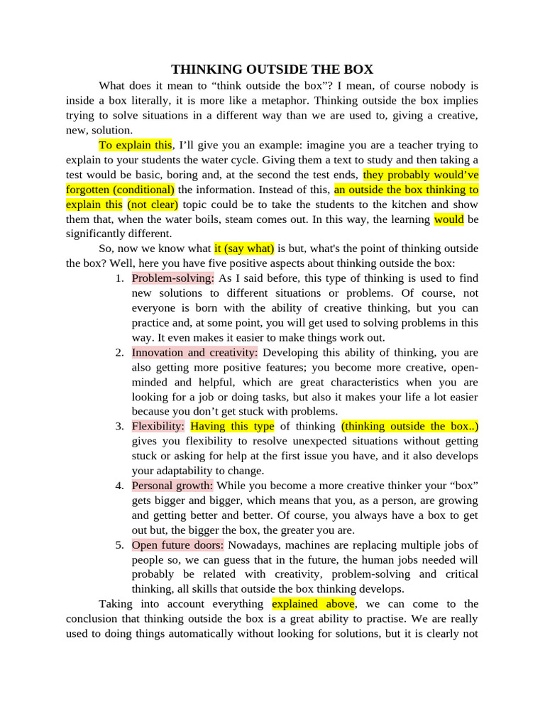 Benefits of Thinking Outside the Box | PDF | Thought | Creativity