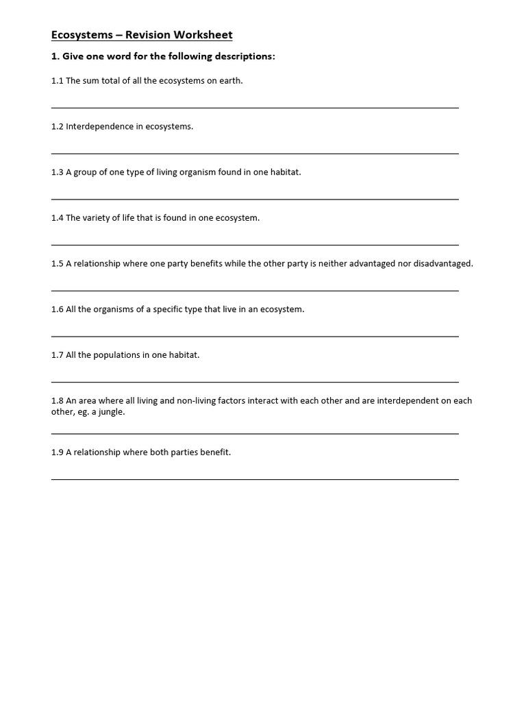 Ecosystem Revision Worksheet | PDF