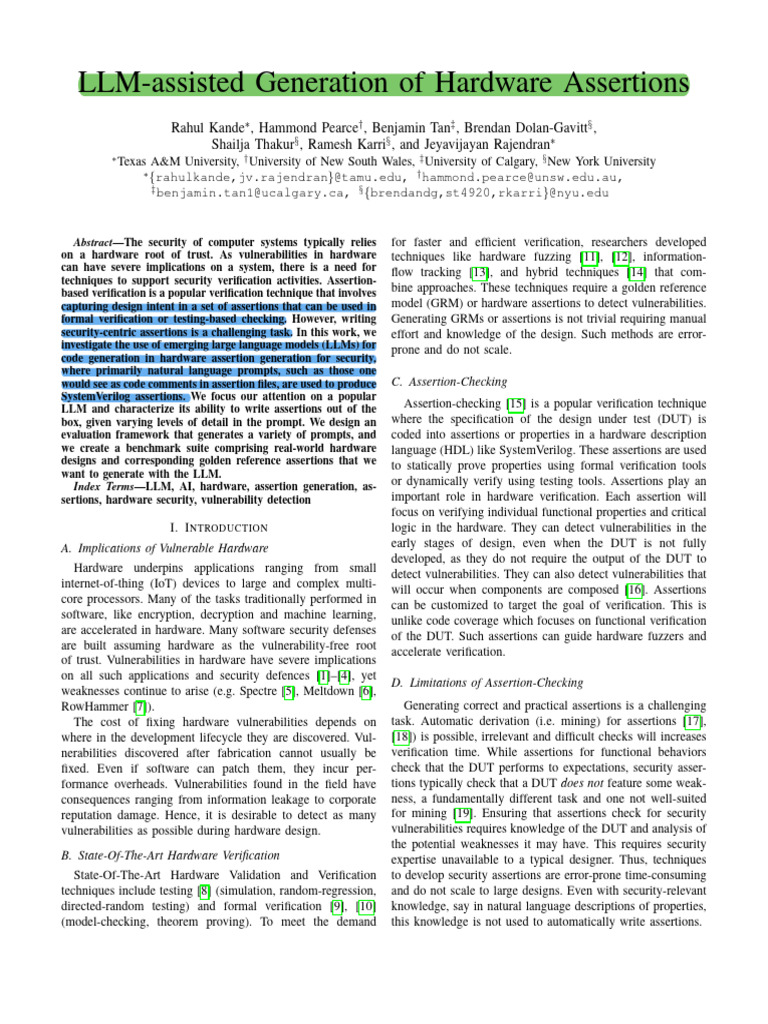 LLM for Hardware Assertion Generation | PDF | Formal Verification ...