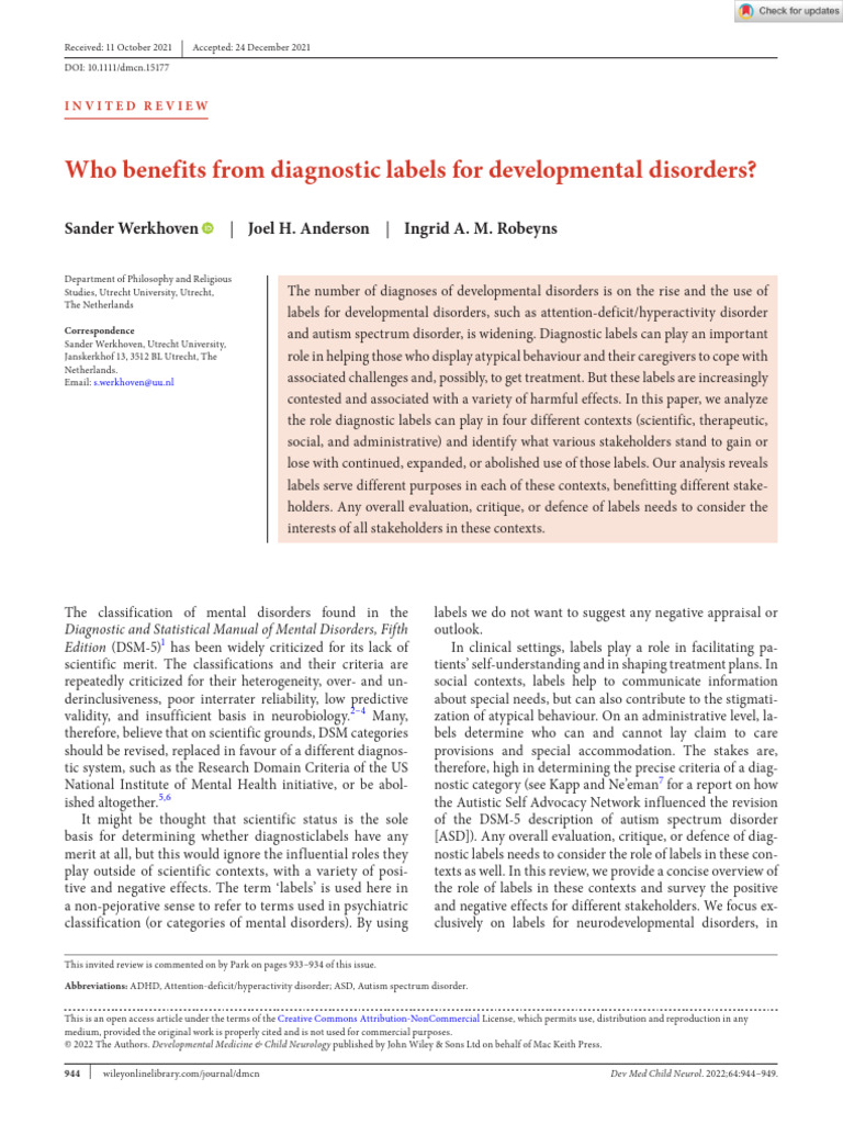 Benefits and Critiques of Diagnostic Labels | PDF | Autism | Attention ...