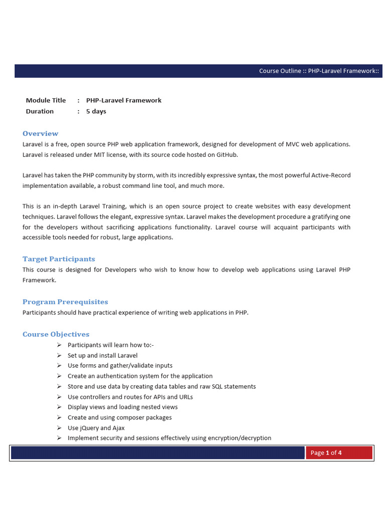PHP Laravel Framework Training Course | PDF | Linux | System Administrator