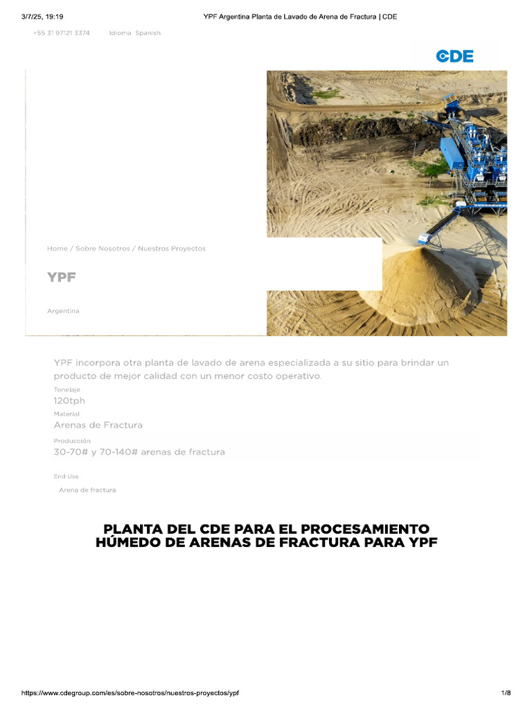 YPF Argentina Planta de Lavado de Arena de Fractura - CDE | PDF