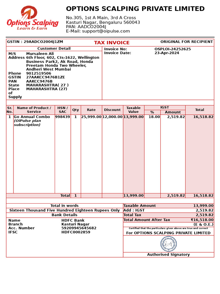 Oi Pulse Invoice | PDF
