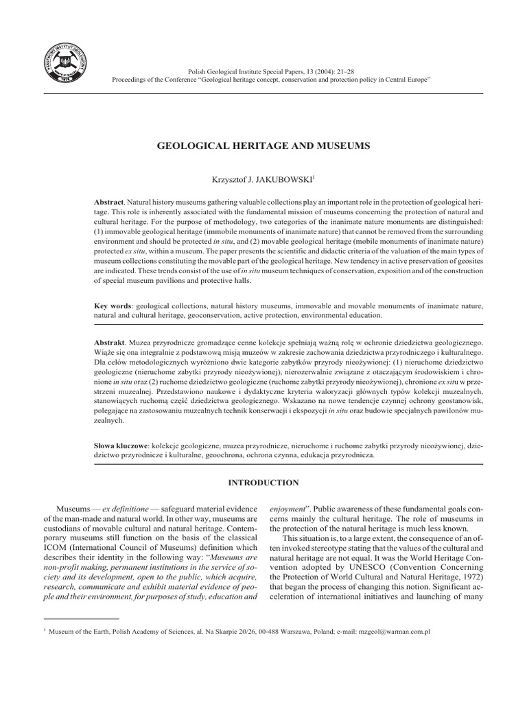 Geological Heritage in Natural History Museums | PDF | Museum | Nature