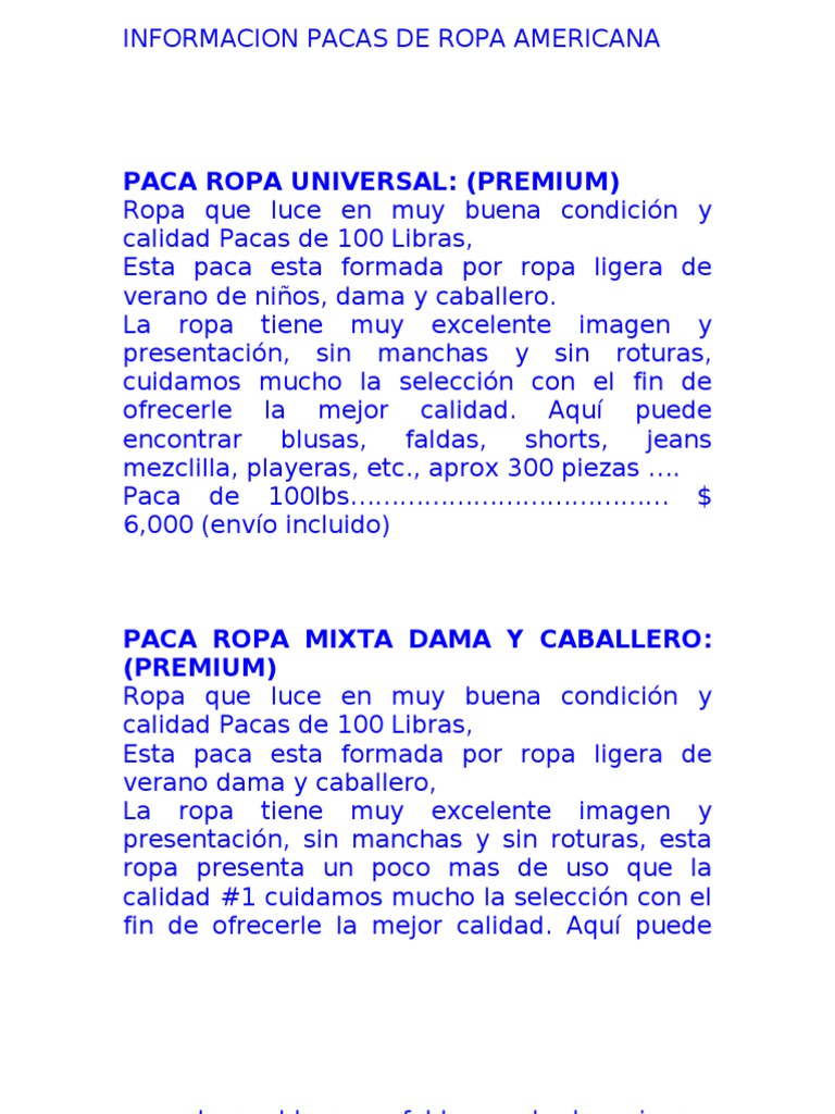 Pacas de Ropa Americana (1) (1) + | PDF | Correo electrónico | Ropa