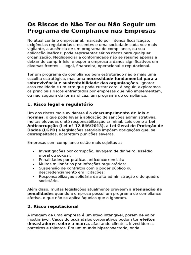 Compliance - Riscos | PDF | Conformidade regulatória | Avaliação de risco