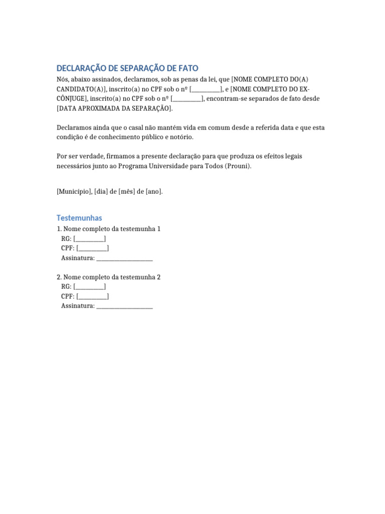 Declaração de Separação de Fato | PDF