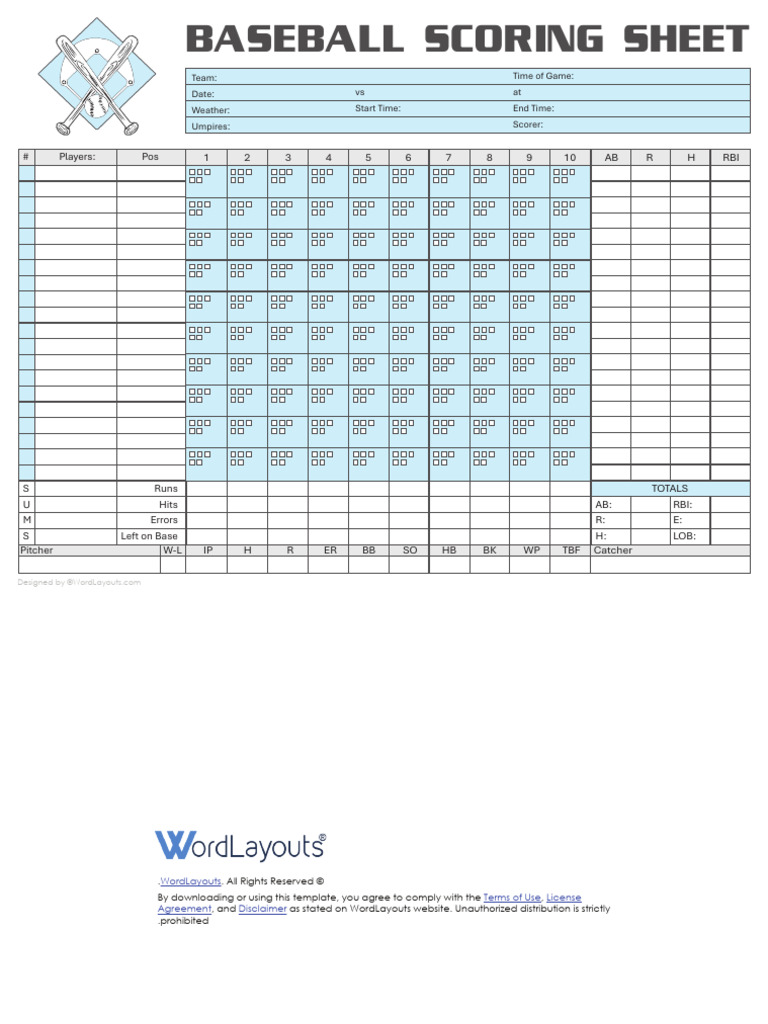 Baseball Scoring Sheet Template 11 #866aqwyxf 08 | PDF
