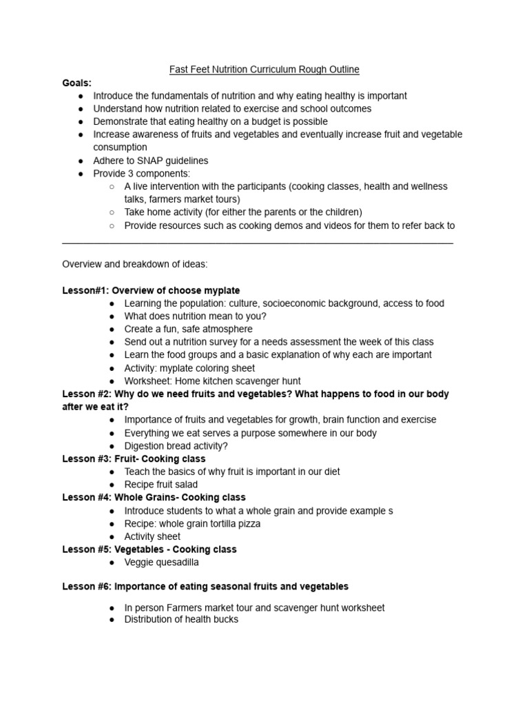 Fast Feet Nutrition Curriculum Outline | PDF | Vegetables | Foods