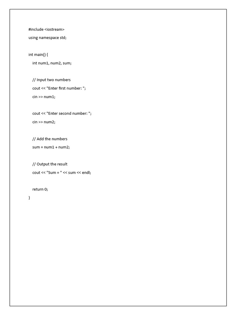 Simple C++ Program for Addition | PDF