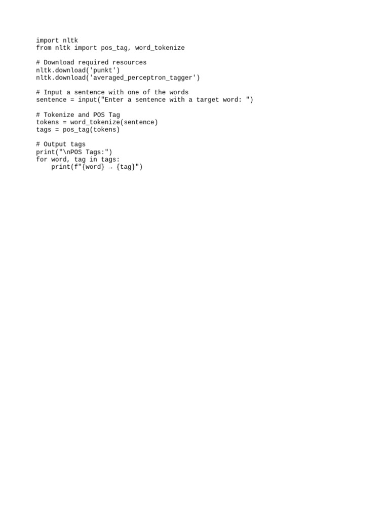 POS Tagging with NLTK Example | PDF