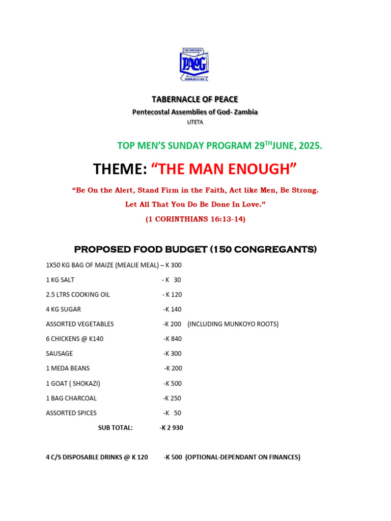 Munkoyo Roots in Sunday Program Budget | PDF