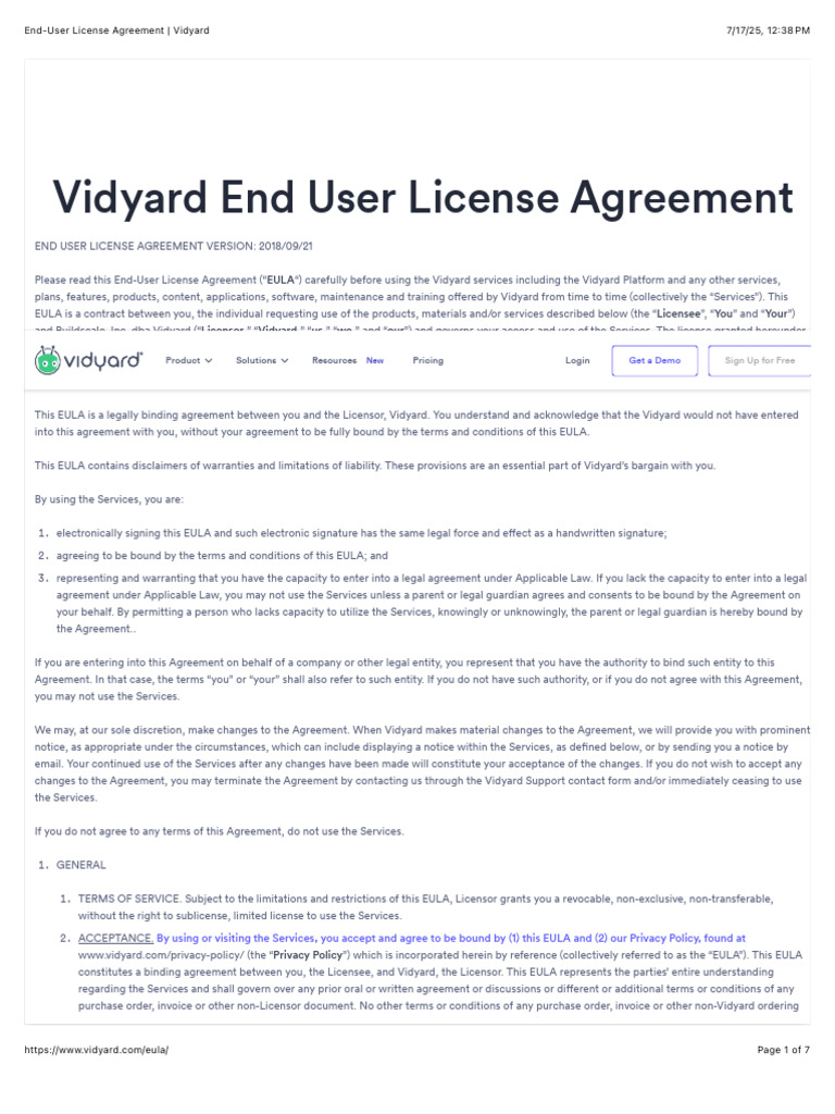 Vidyard EULA Overview | PDF | License | Indemnity